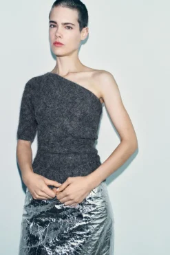 ZARA Cardigan / Camisolas|Malha^TOP ASSIMÉTRICO DE MALHA COM ALPACA Cinzento
