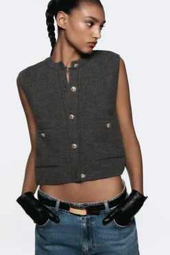 ZARA Cardigan / Camisolas|Malha^TOP COLETE DE MALHA LISA Cinzento