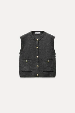 ZARA Cardigan / Camisolas|Malha^TOP COLETE DE MALHA LISA Cinzento