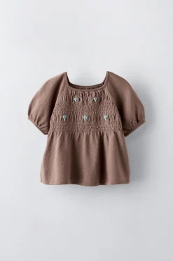 TOP DE MALHA COM BORDADOS E FAVOS DE MEL-ZARA Store