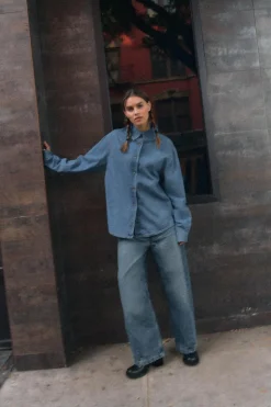 ZARA Camisas / Blusas^TRF BASIC DENIM SHIRT Azul