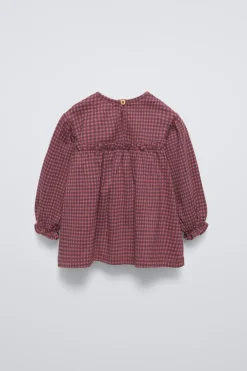 T-SHIRT AOS QUADRADOS VICHY COM FLORES BORDADAS-ZARA Clearance