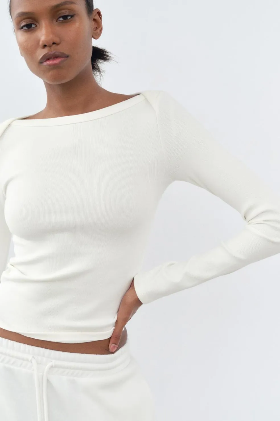 ZARA Winter Layersnew|T-Shirts^T-SHIRT BARCO RIB Branco-marfim