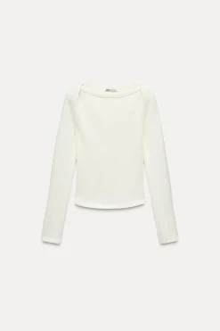 ZARA Winter Layersnew|T-Shirts^T-SHIRT BARCO RIB Branco-marfim