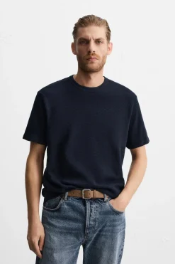 ZARA Camisola / Casacos|T-Shirts^T-SHIRT BÁSICA DE MALHA Azul-marinho