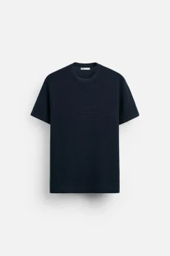 ZARA Camisola / Casacos|T-Shirts^T-SHIRT BÁSICA DE MALHA Azul-marinho