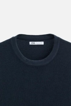 ZARA Camisola / Casacos|T-Shirts^T-SHIRT BÁSICA DE MALHA Azul-marinho