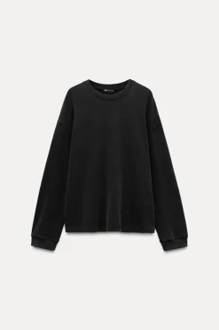 ZARA Winter Layersnew|T-Shirts^T-SHIRT COM EFEITO LAVADO DE MANGA COMPRIDA Preto