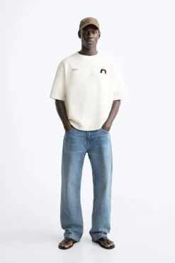ZARA Sweatshirts|T-Shirts^T-SHIRT COM ESTAMPADOS EM CONTRASTE Branco-marfim
