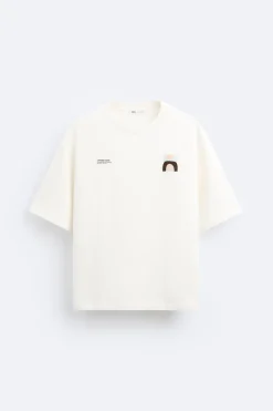 ZARA Sweatshirts|T-Shirts^T-SHIRT COM ESTAMPADOS EM CONTRASTE Branco-marfim