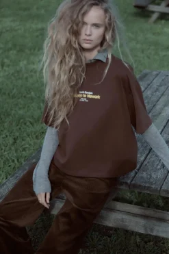 ZARA Winter Layersnew|T-Shirts^T-SHIRT COM MENSAGEM Castanho