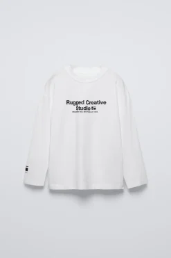 T-SHIRT COM MENSAGEM EM RELEVO-ZARA Cheap