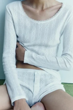 ZARA Camisas / Blusas|Lingerie^T-SHIRT COM RENDA POINTELLE Branco