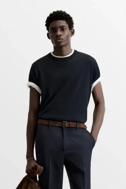ZARA Camisola / Casacos|T-Shirts^T-SHIRT DE MALHA 100% LÃ LIMITED EDITION Azul-marinho