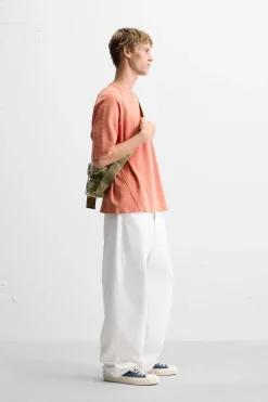 ZARA Camisola / Casacos|T-Shirts^T-SHIRT DE MALHA BLEACH Laranja