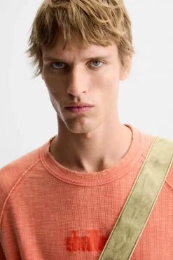 ZARA Camisola / Casacos|T-Shirts^T-SHIRT DE MALHA BLEACH Laranja