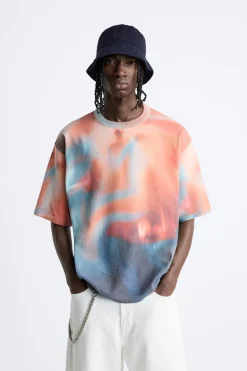 ZARA Camisola / Casacos|T-Shirts^T-SHIRT DE MALHA COM ESTAMPADO ABSTRATO Laranja