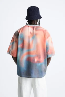 ZARA Camisola / Casacos|T-Shirts^T-SHIRT DE MALHA COM ESTAMPADO ABSTRATO Laranja