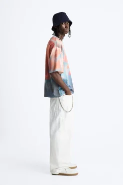 ZARA Camisola / Casacos|T-Shirts^T-SHIRT DE MALHA COM ESTAMPADO ABSTRATO Laranja