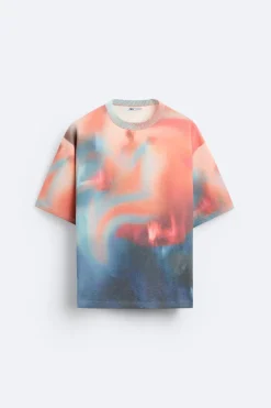 ZARA Camisola / Casacos|T-Shirts^T-SHIRT DE MALHA COM ESTAMPADO ABSTRATO Laranja