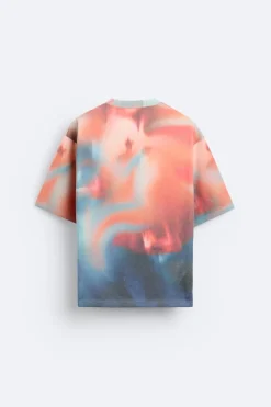 ZARA Camisola / Casacos|T-Shirts^T-SHIRT DE MALHA COM ESTAMPADO ABSTRATO Laranja