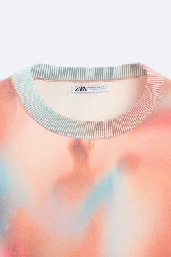 ZARA Camisola / Casacos|T-Shirts^T-SHIRT DE MALHA COM ESTAMPADO ABSTRATO Laranja