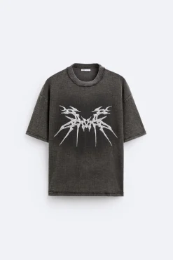 ZARA Camisola / Casacos|T-Shirts^T-SHIRT DE MALHA COM ESTAMPADO EM RELEVO Cinzento-antracite