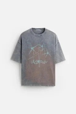 ZARA Camisola / Casacos|T-Shirts^T-SHIRT DE MALHA COM ESTAMPADO ABSTRATO Azul / Índigo