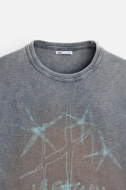 ZARA Camisola / Casacos|T-Shirts^T-SHIRT DE MALHA COM ESTAMPADO ABSTRATO Azul / Índigo