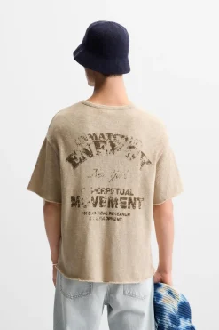 ZARA Camisola / Casacos|T-Shirts^T-SHIRT DE MALHA COM MENSAGEM ESTAMPADA Cru