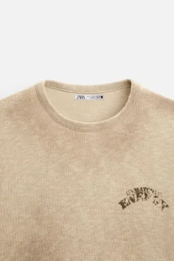 ZARA Camisola / Casacos|T-Shirts^T-SHIRT DE MALHA COM MENSAGEM ESTAMPADA Cru