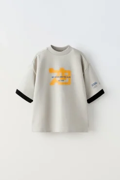 T-SHIRT DUPLAMANGA MENSAGEM RELEVO-ZARA Clearance