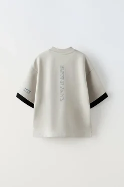 T-SHIRT DUPLAMANGA MENSAGEM RELEVO-ZARA Clearance