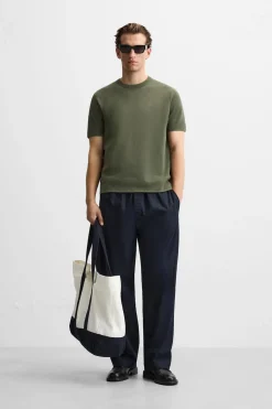 ZARA Camisola / Casacos|T-Shirts^T-SHIRT MALHA COM TEXTURA Verde