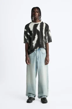 ZARA Camisola / Casacos|T-Shirts^T-SHIRT MALHA ESTAMPADO SPRAY Branco-marfim