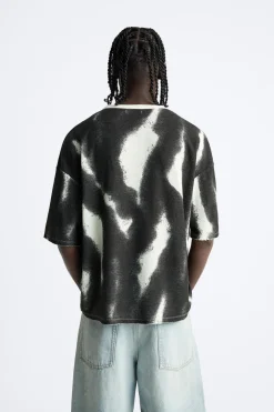 ZARA Camisola / Casacos|T-Shirts^T-SHIRT MALHA ESTAMPADO SPRAY Branco-marfim