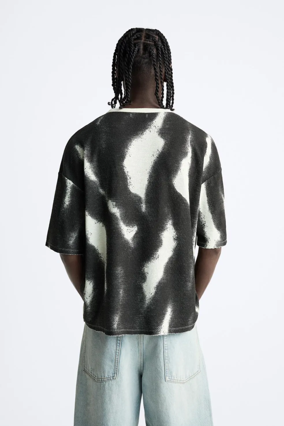 ZARA Camisola / Casacos|T-Shirts^T-SHIRT MALHA ESTAMPADO SPRAY Branco-marfim