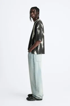 ZARA Camisola / Casacos|T-Shirts^T-SHIRT MALHA ESTAMPADO SPRAY Branco-marfim