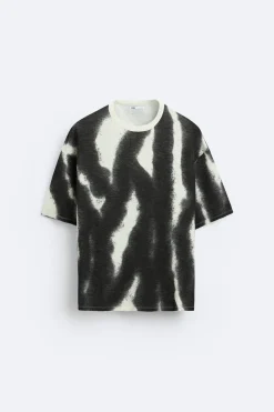 ZARA Camisola / Casacos|T-Shirts^T-SHIRT MALHA ESTAMPADO SPRAY Branco-marfim