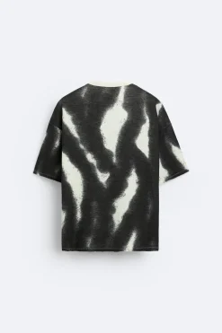 ZARA Camisola / Casacos|T-Shirts^T-SHIRT MALHA ESTAMPADO SPRAY Branco-marfim