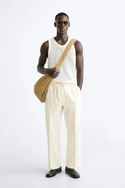 ZARA Camisola / Casacos|T-Shirts^T-SHIRT MANGA À CAVA DE MALHA Cru