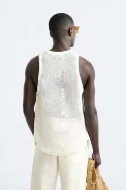 ZARA Camisola / Casacos|T-Shirts^T-SHIRT MANGA À CAVA DE MALHA Cru