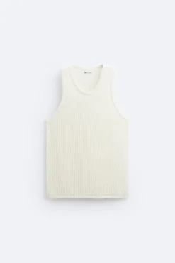 ZARA Camisola / Casacos|T-Shirts^T-SHIRT MANGA À CAVA DE MALHA Cru