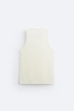 ZARA Camisola / Casacos|T-Shirts^T-SHIRT MANGA À CAVA DE MALHA Cru