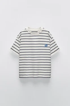T-SHIRT ÀS RISCAS BORDADA-ZARA Best
