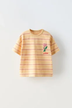 T-SHIRT ÀS RISCAS COM BORDADO-ZARA Store