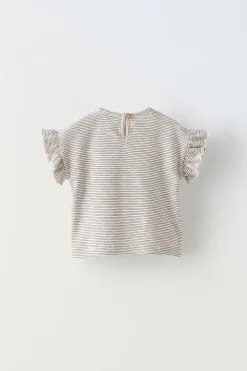 T-SHIRT ÀS RISCAS COM FOLHOS-ZARA Fashion