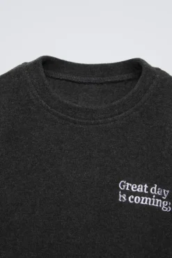 T-SHIRT SUAVE COM TEXTO BORDADO-ZARA Sale