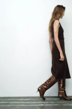 ZARA Vestidos|Cardigan / Camisolas^VESTIDO COMPRIDO DE MALHA COM CINTO Castanho