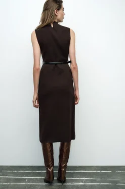 ZARA Vestidos|Cardigan / Camisolas^VESTIDO COMPRIDO DE MALHA COM CINTO Castanho